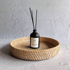 White Woven Round Rattan Tray, Coffee Table Tray, Round Boho Serving Tray for Table, Straw Serving Tray