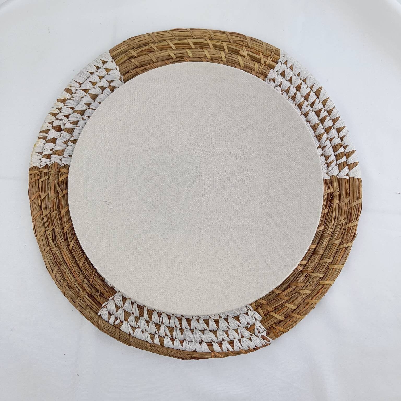 Natural Weave Two Tone Mendong Placemats With Unique Pattern, Handwoven Boho Hanging Wall Decoration, Placemat Table Setting
