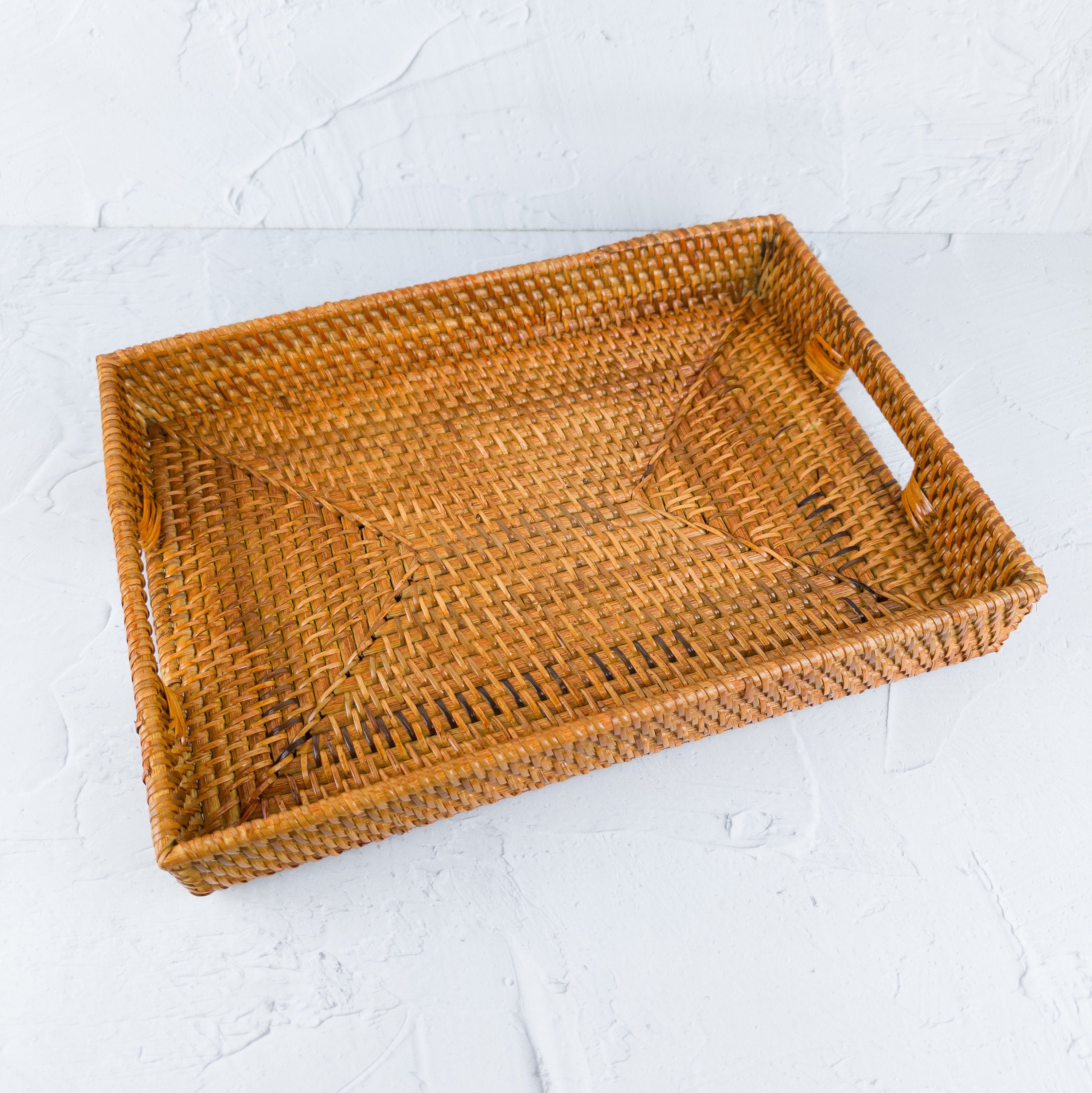 Classic Handmade Natural Woven Rattan Rectangle Tray with Handles for Serving and Decorating - Perfect for Coffee Tables and Home Decor
