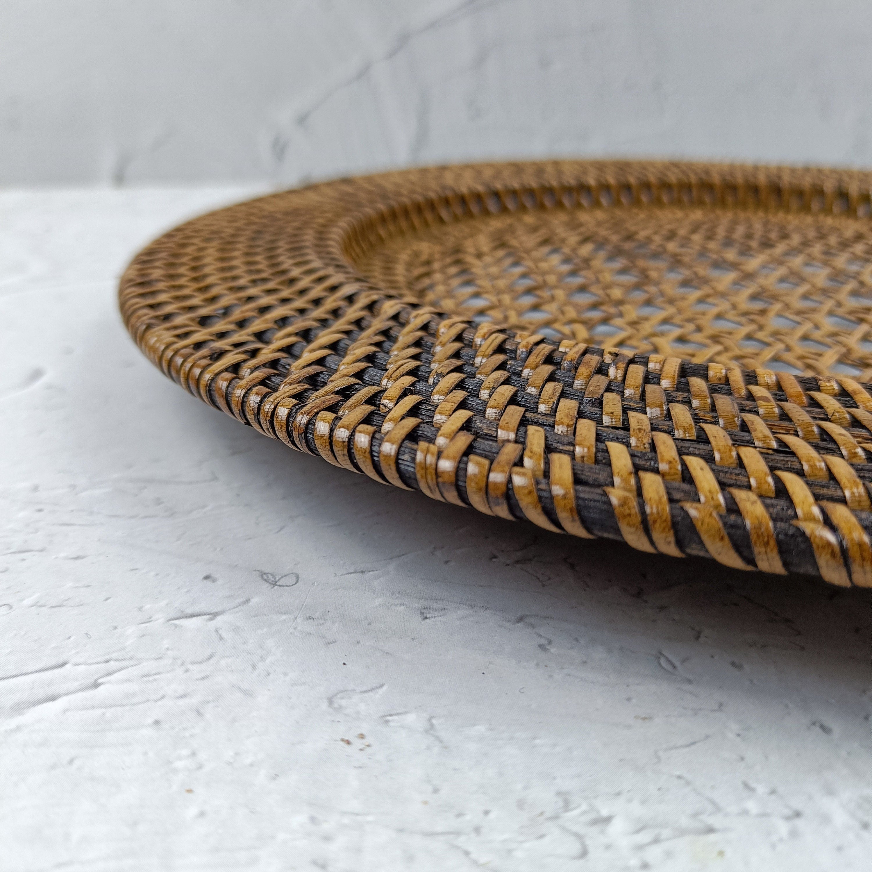 Set of 3 Rattan Charger Plates, Decorative Plate Set for Table Decor, Wedding Centerpieces and Decoration