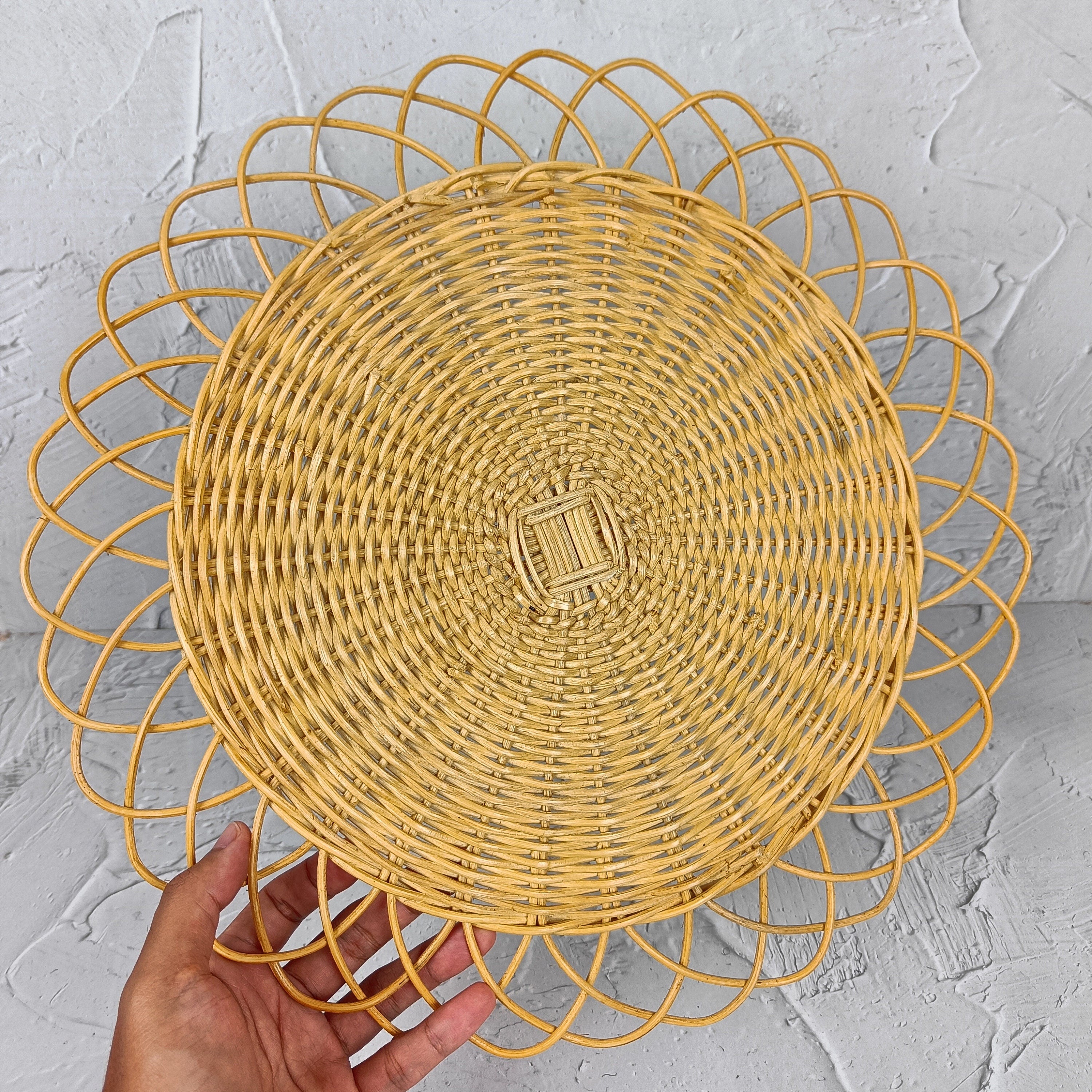 Woven Natural Flower Rattan Placemat, Charger Plate, Boho Home Decoration