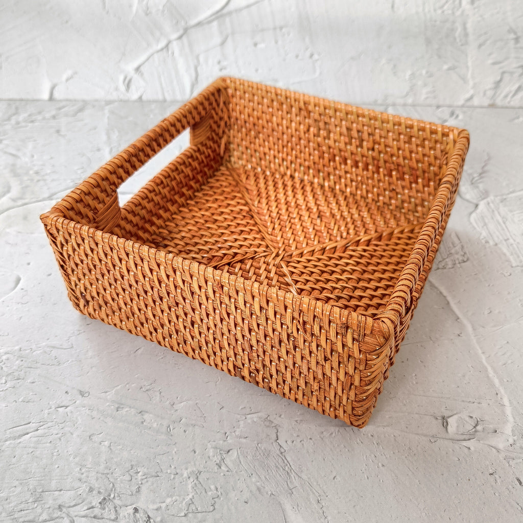 Woven Rattan Rectangle Storage Box, Rattan Tray, Straw Square Tray, Boho Natural Decorative Basket