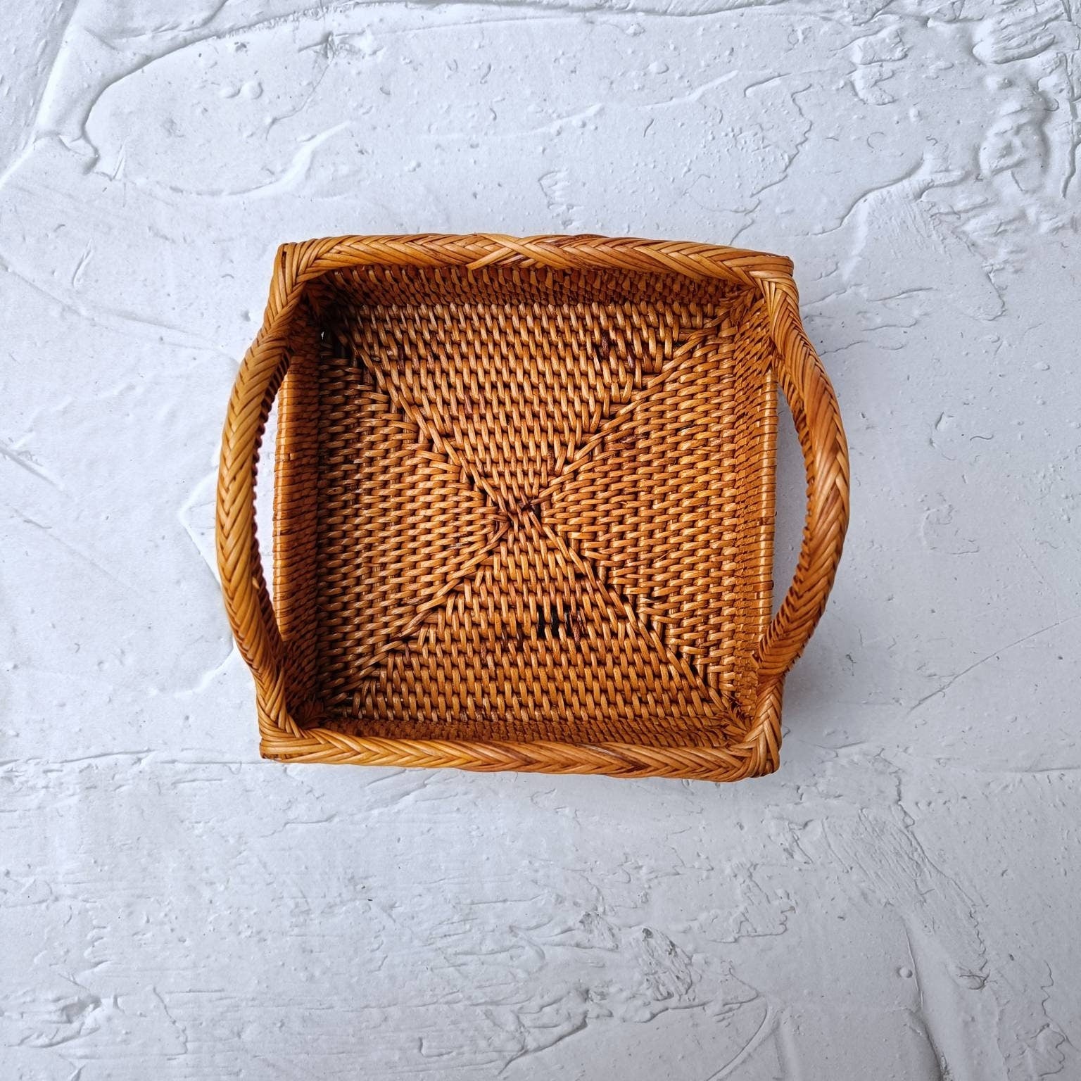 Vintage Mini Square Rattan Tray, Decorative trays, Jewellery Tray, Woven Straw Perfume Tray