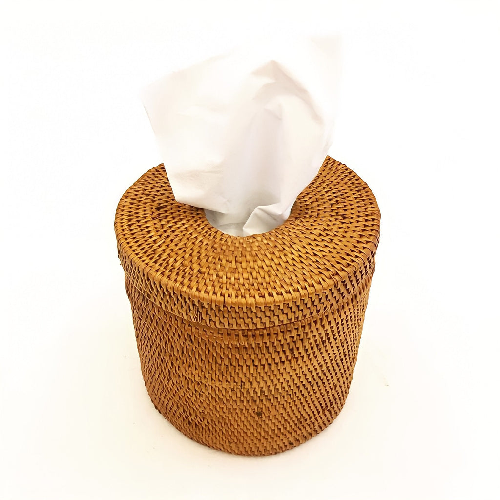 Vintage Wicker Rattan Round Tissue Box Cover