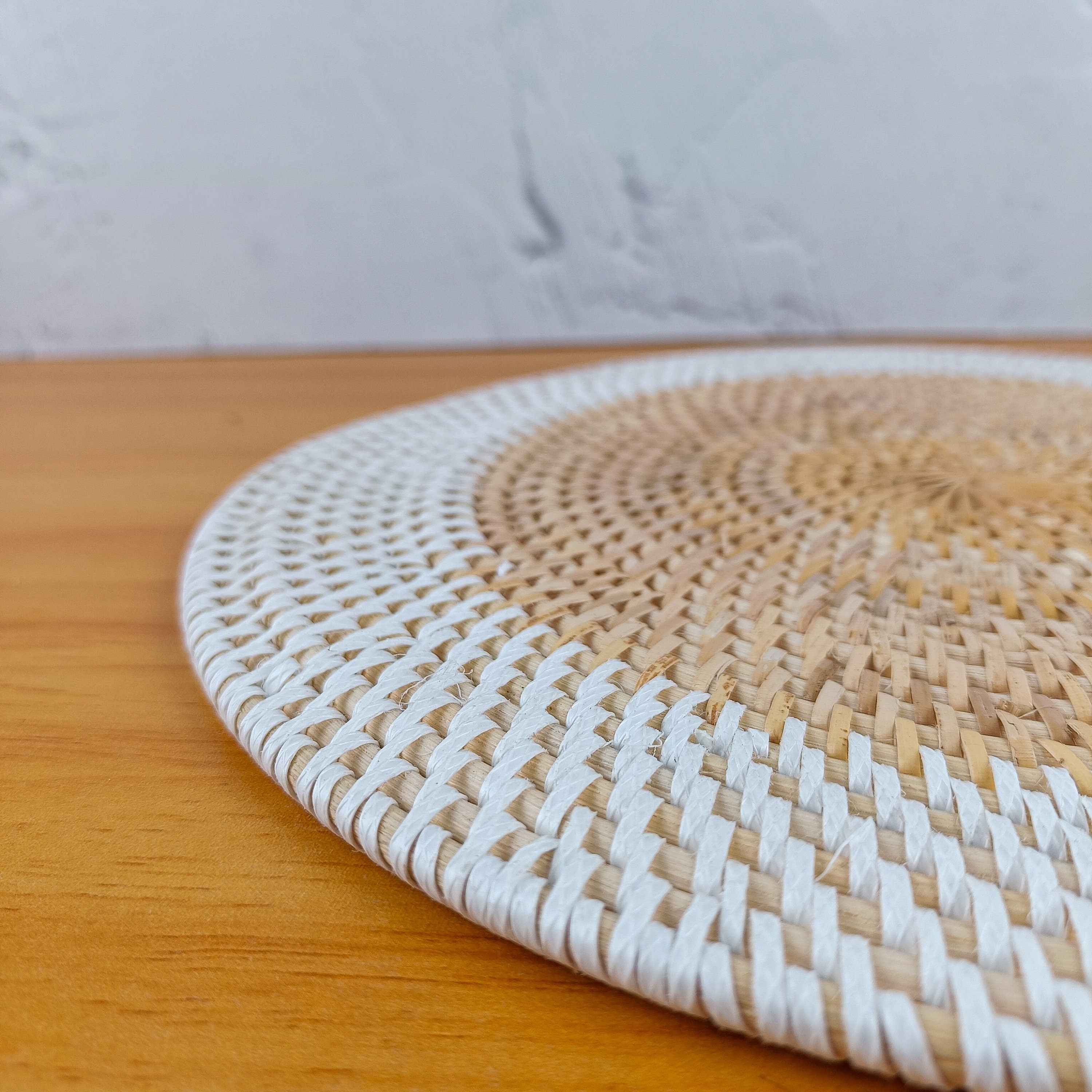 Handwoven Two Tone Round Rattan Placemats | Bohemian Table Setting | Farmhouse Style