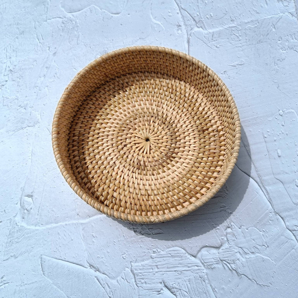 Small Natural Round Rattan Tray, Plaited Decorative Tray
