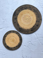 Two Tone Wicker Black and Natural Round Rattan Placemats | Rattan Coaster | Farmhouse Decoration | Boho Table Decor