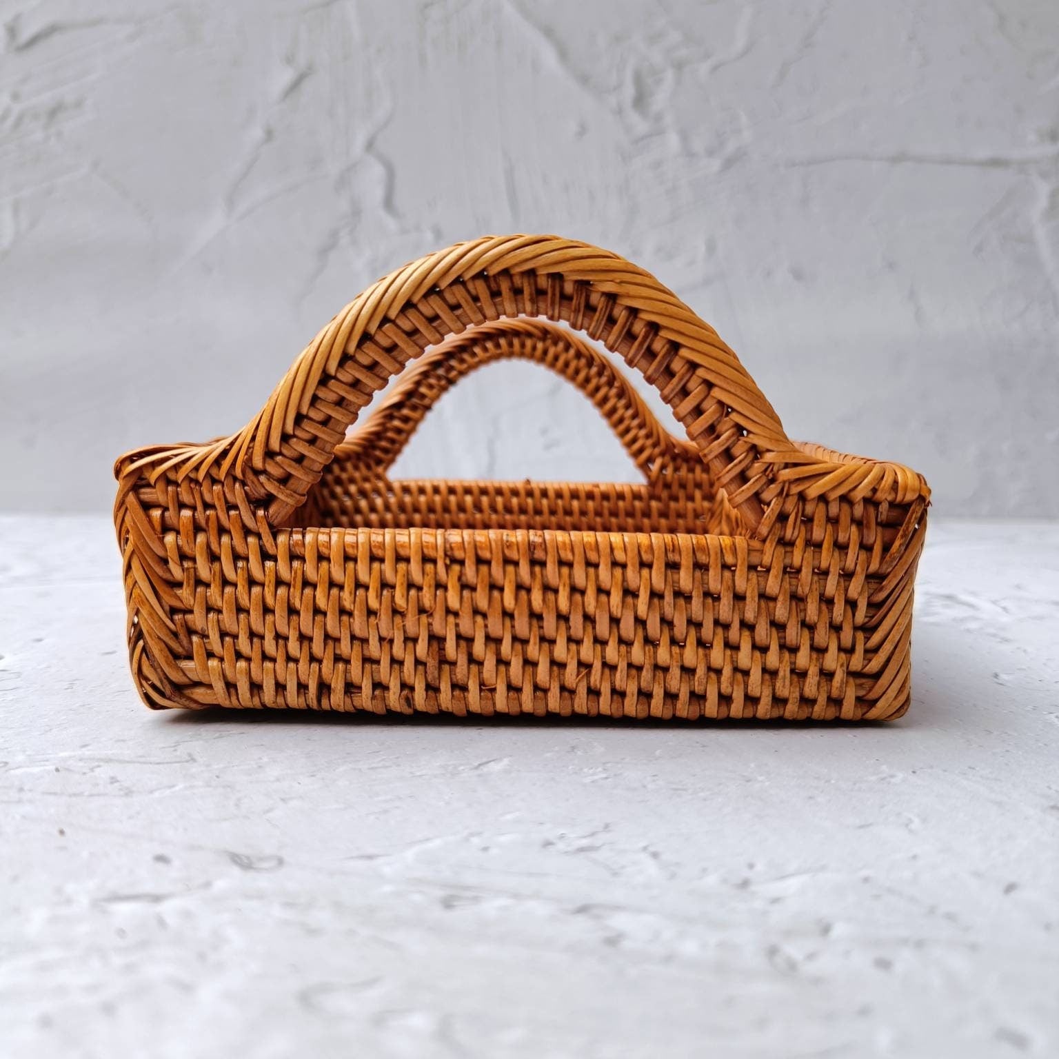 Vintage Mini Square Rattan Tray, Decorative trays, Jewellery Tray, Woven Straw Perfume Tray