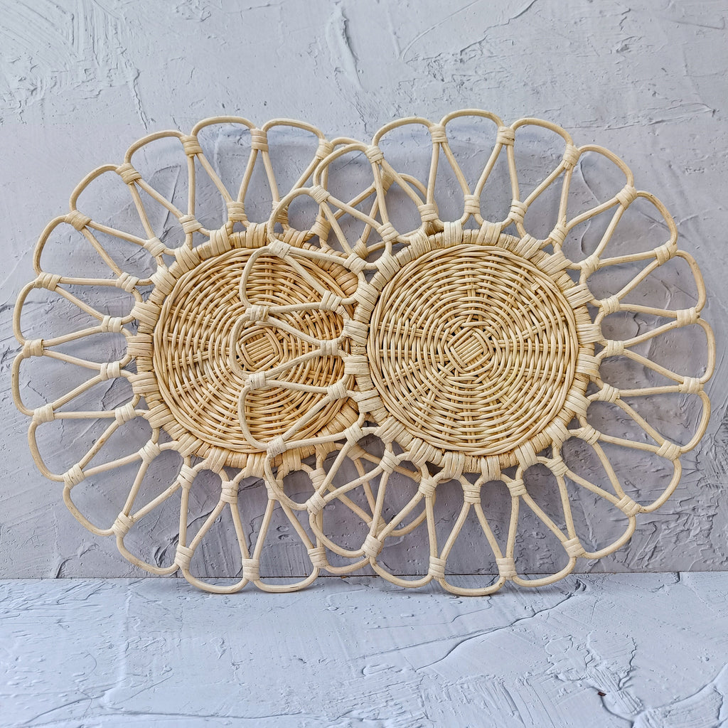 Flower-Shaped Rattan Placemat, Boho Hanging Wall Decoration, Rattan Petal Charger Plates