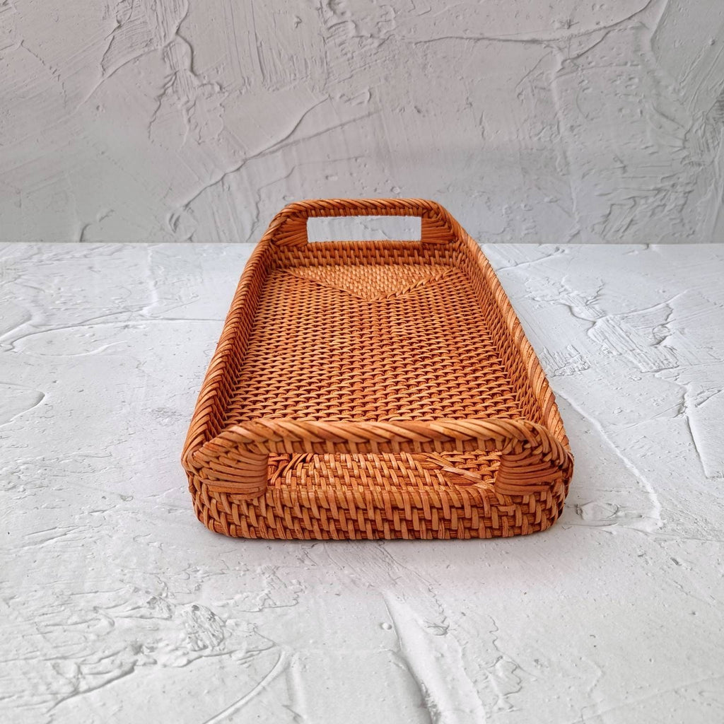 Vintage-Style Brown Rectangular Rattan Tray - Great for Perfumes, Serving, Bedroom, and Coffee Tables