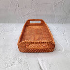 Vintage-Style Brown Rectangular Rattan Tray - Great for Perfumes, Serving, Bedroom, and Coffee Tables