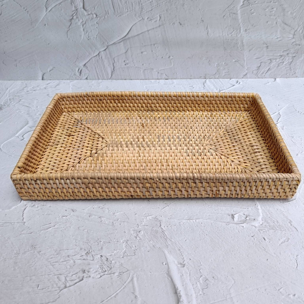 No Handle Rectangular Rattan Woven Tray With Natural Color, Bread Basket Storage, Fruit Basket Rectangular, Dry Fruit Platter Tray