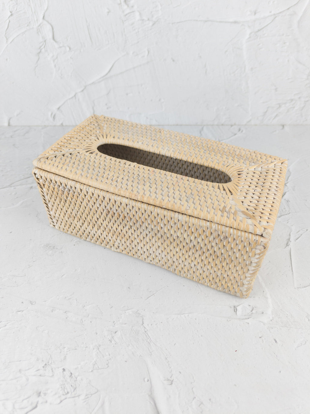 Handmade Rattan Tissue Box Cover, Whitewash Rectangular Design, Natural Boho Style Table Decor and Accessory