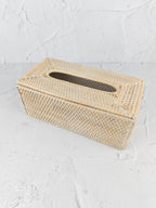 Handmade Rattan Tissue Box Cover, Whitewash Rectangular Design, Natural Boho Style Table Decor and Accessory