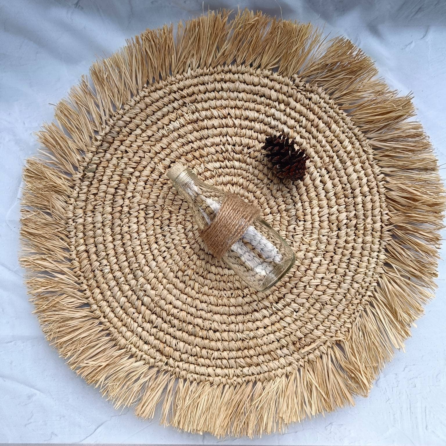 Boho Natural Round Placemats Set, Weave Hanging Wall Decoration