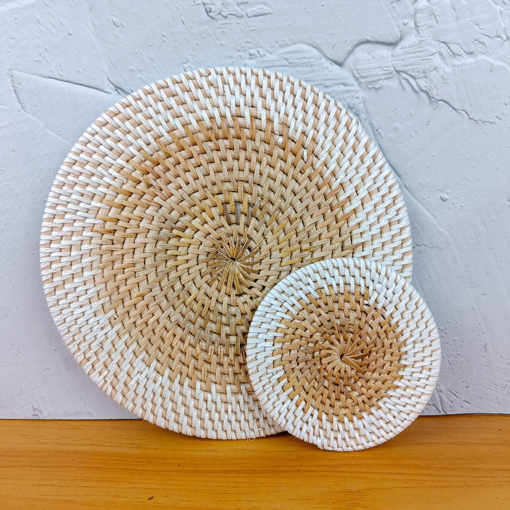 Handwoven Two Tone Round Rattan Placemats | Bohemian Table Setting | Farmhouse Style