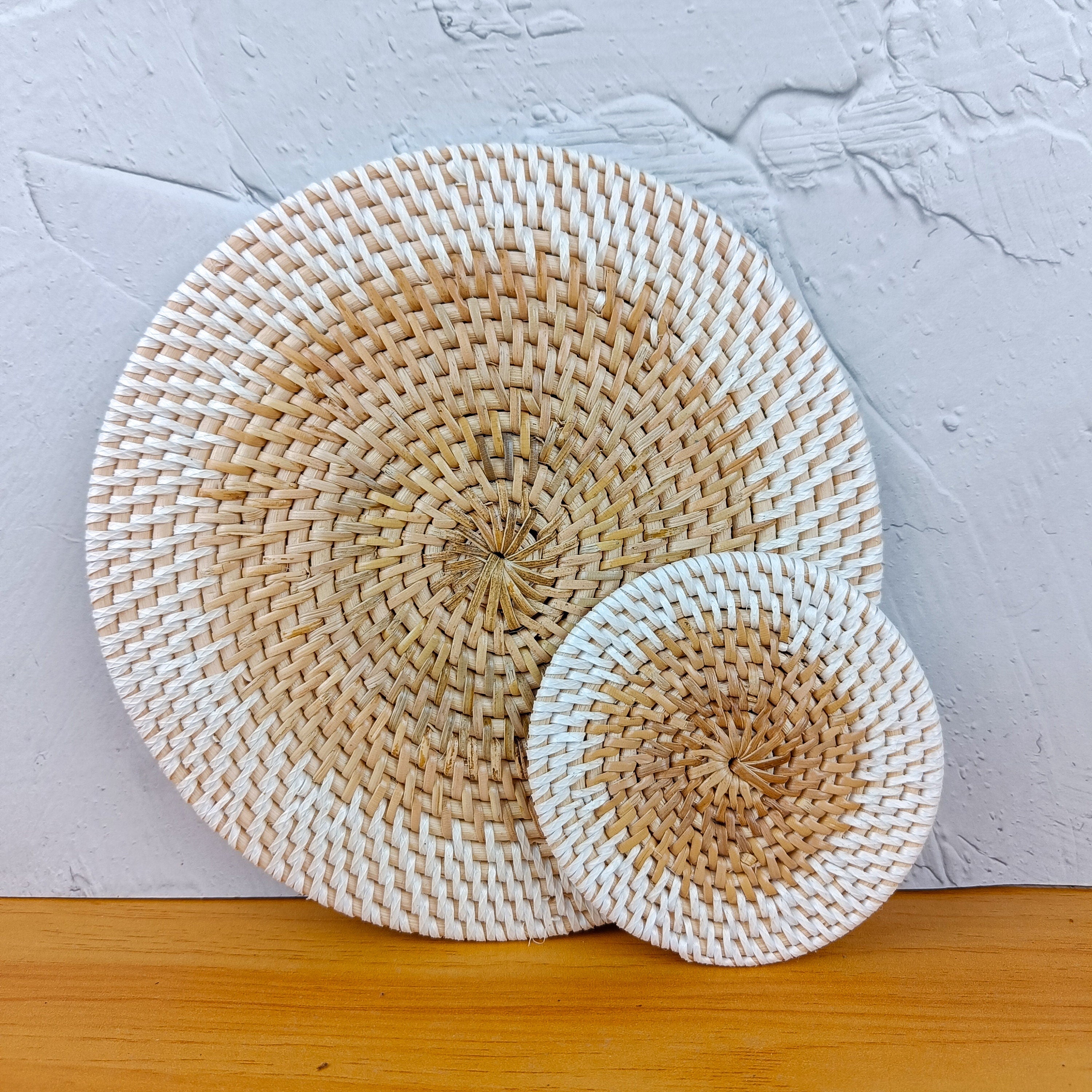 Handwoven Two Tone Round Rattan Placemats | Bohemian Table Setting | Farmhouse Style