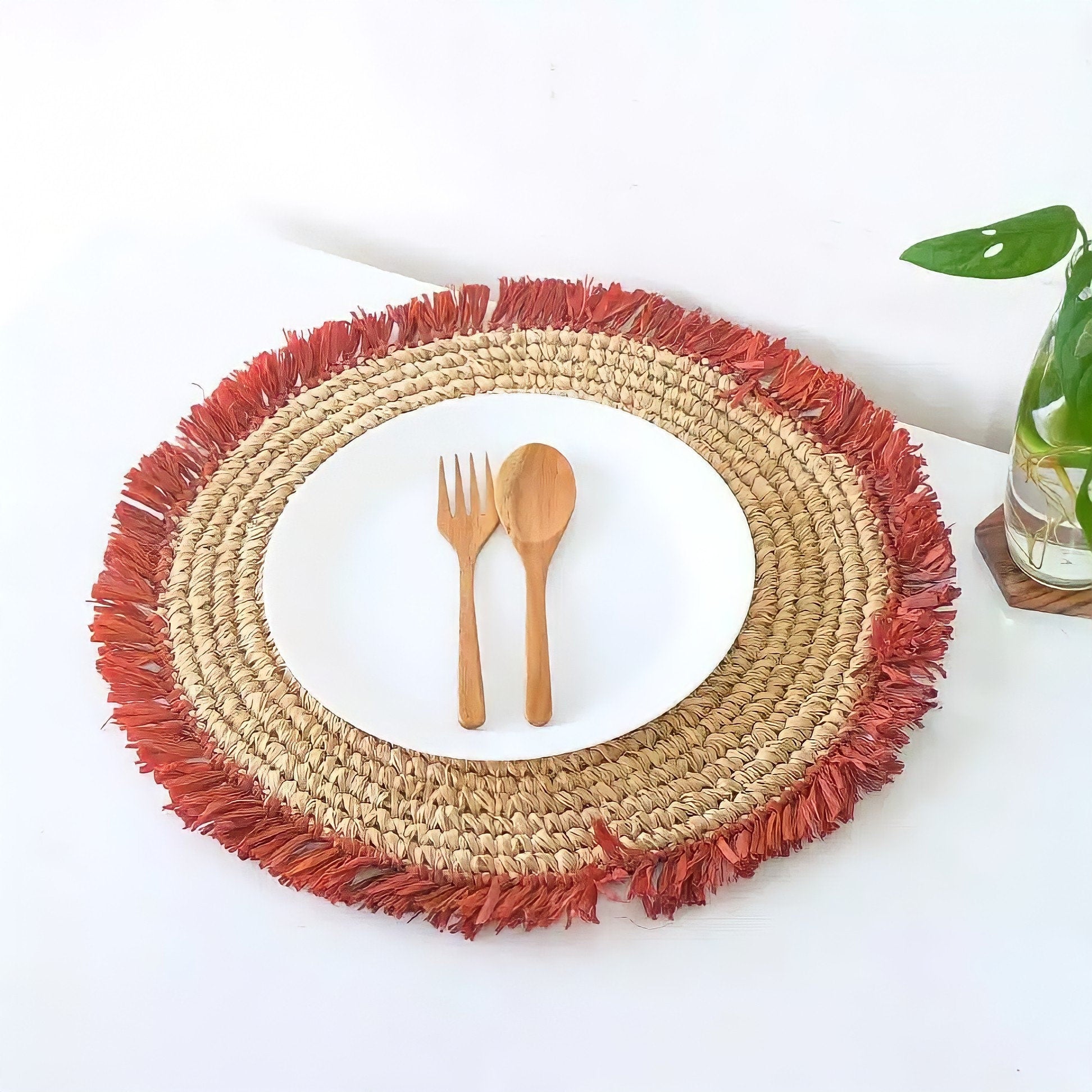 Boho Round Natural Placemats, Agel raffia placemats, Straw Serving Mat, Wicker Seagrass Wall Decor