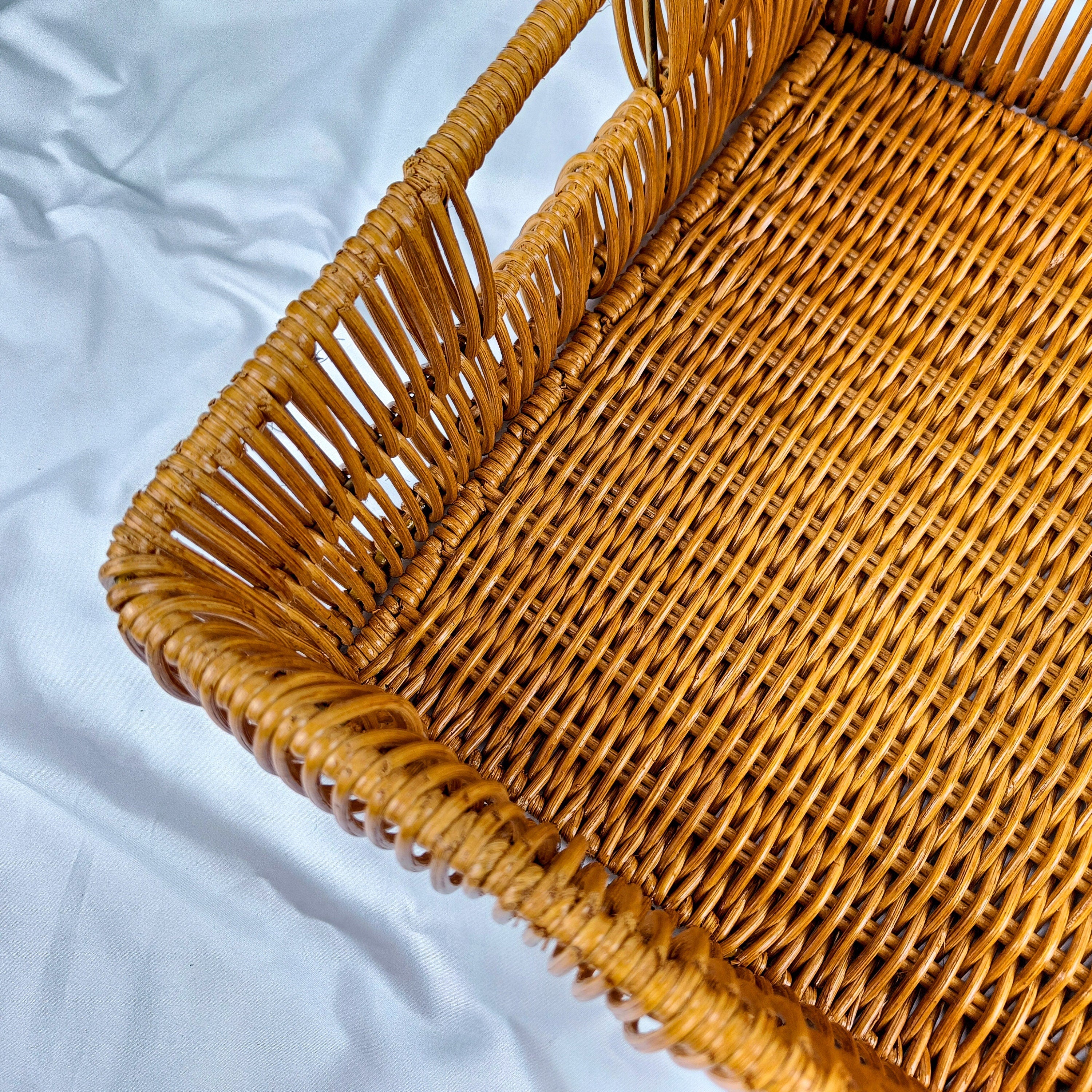 Handwoven Rattan Storage Solution with Iron Frame and Insert Handle, Wicker Shelf Basket