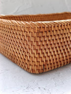 Handcrafted Rectangular Rattan Storage Box, Boho Straw Basket, Guest Towel Holder, Natural Home Decor
