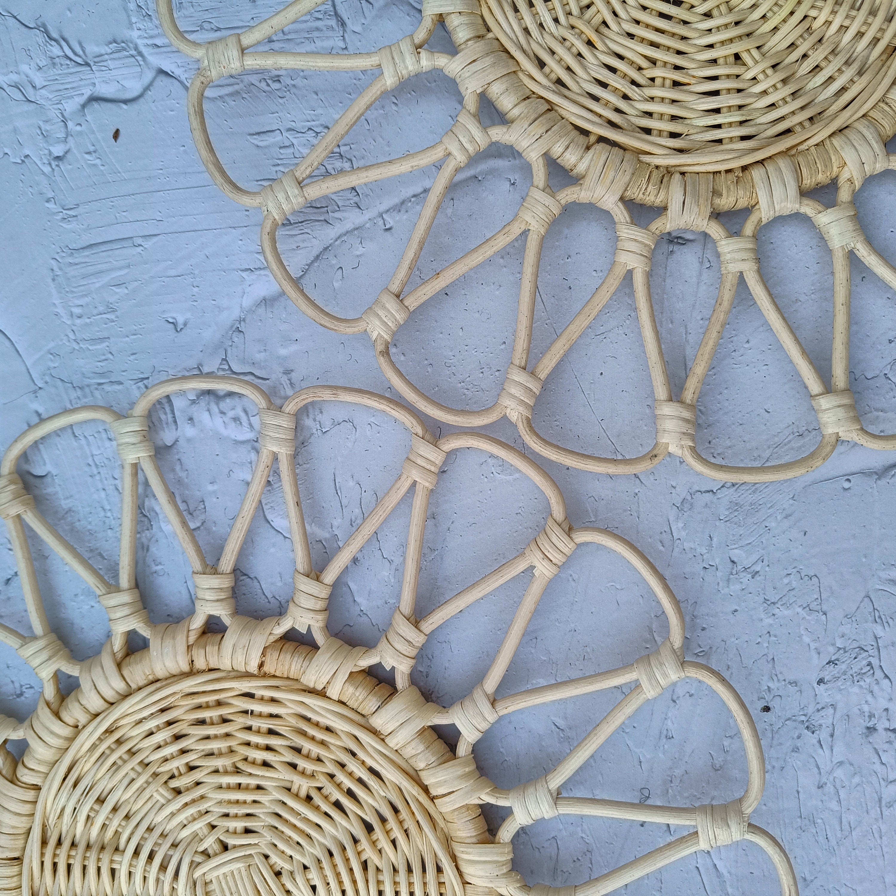 Flower-Shaped Rattan Placemat, Boho Hanging Wall Decoration, Rattan Petal Charger Plates