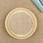 Natural Round Rattan Webbing Tray, Coffee Table Tray, Ottoman Tray, Wicker Boho Serving Tray For Table