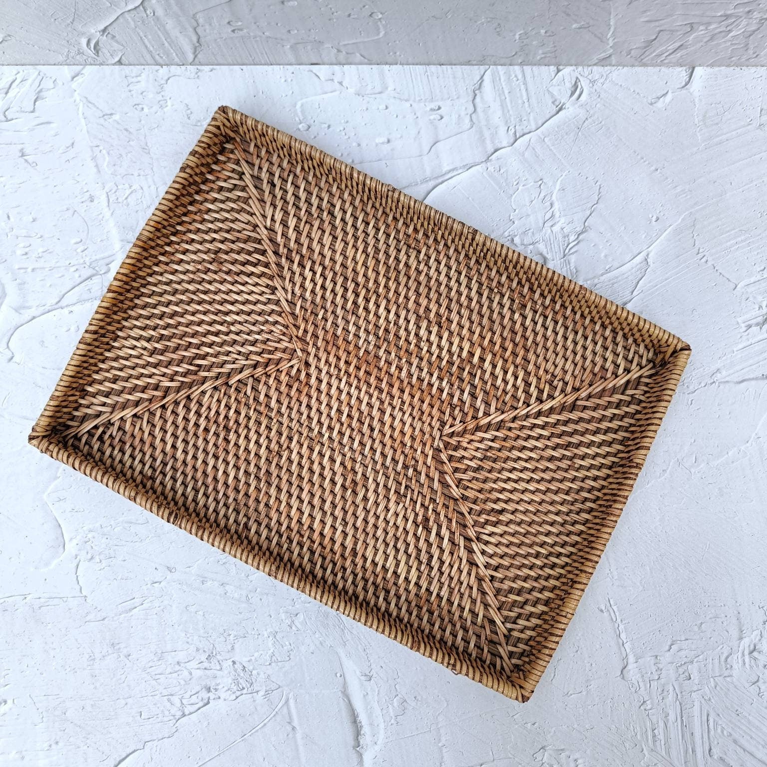 Non Handle Rectangular Rattan Spa Tray, Vintage Style Tray, Boho Room Decoration