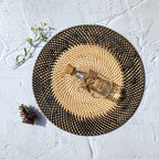 Two Tone Wicker Black and Natural Round Rattan Placemats | Rattan Coaster | Farmhouse Decoration | Boho Table Decor