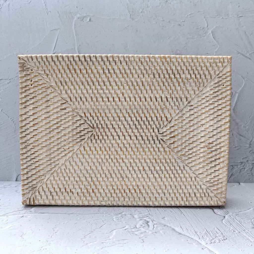 Serving Tray, White Wash Rectangular Rattan Tray With Cut Out Handle, Breakfast Tray