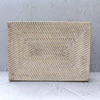 Serving Tray, White Wash Rectangular Rattan Tray With Cut Out Handle, Breakfast Tray