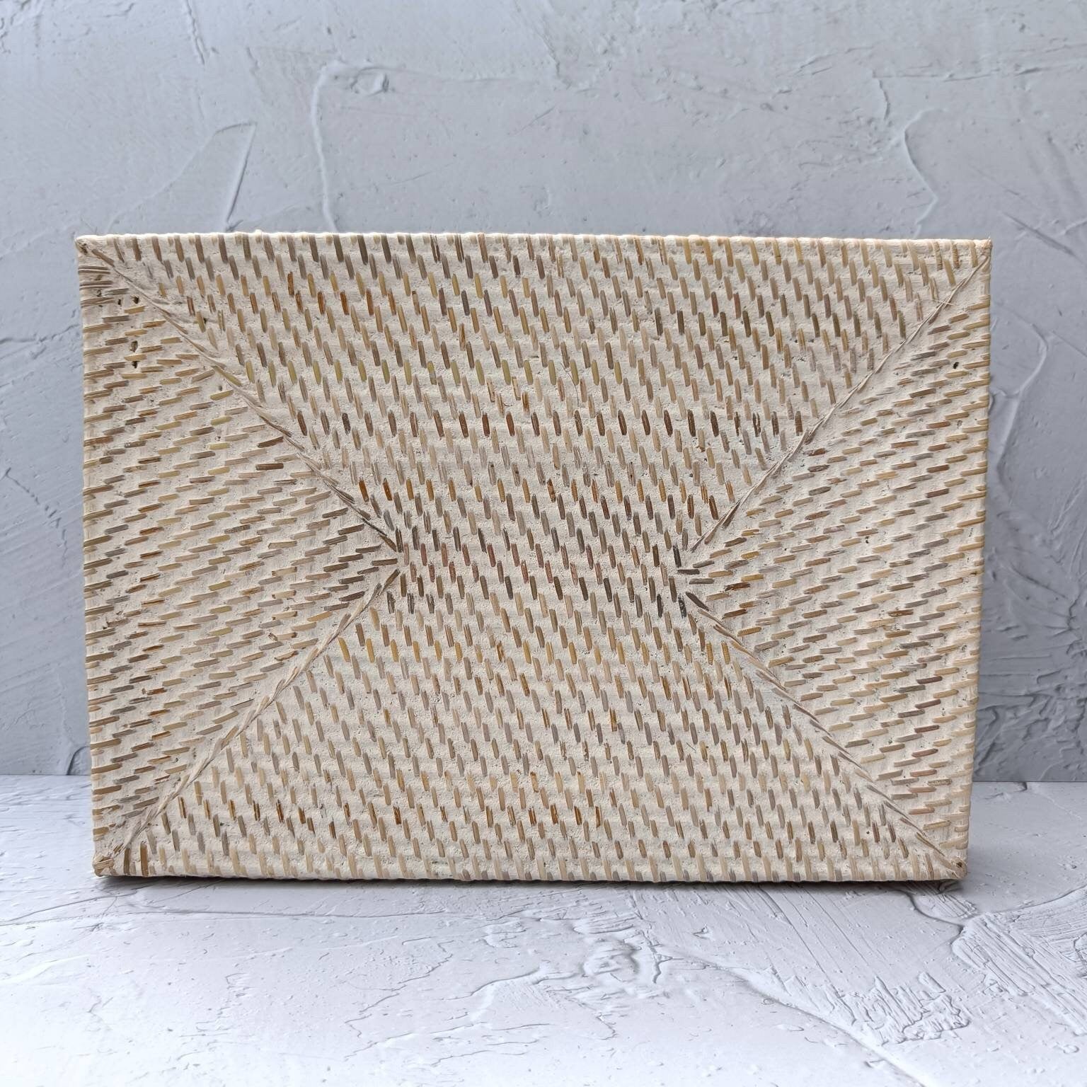 Serving Tray, White Wash Rectangular Rattan Tray With Cut Out Handle, Breakfast Tray