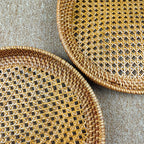 Brown Round Rattan Webbing Tray for Coffee Table, Ottoman Tray, Wicker Boho Decorative Tray