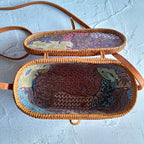 Handmade Bali Oval Rattan Bag With Leather Strap | Ata Bag | Straw Woven Bag | Bohemian Crossbody Bag