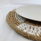 Natural Weave Two Tone Mendong Placemats With Unique Pattern, Handwoven Boho Hanging Wall Decoration, Placemat Table Setting