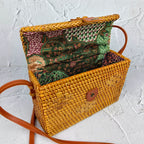 SEGI Handmade Rattan Bag With Leather Strap | Straw Woven Bag | Bohemian Crossbody Bag
