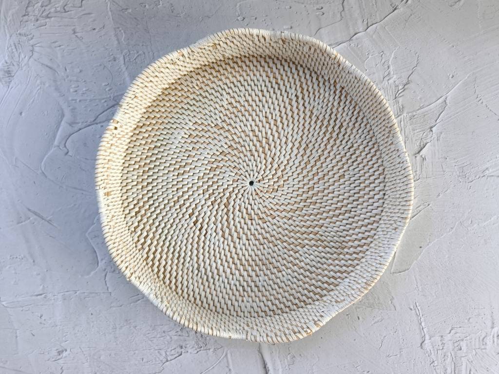 Wavy Decor Rattan Tray, Round Saucer Tray, Circular Tray, Perfume Tray, Bohemian Tray for Table Decor