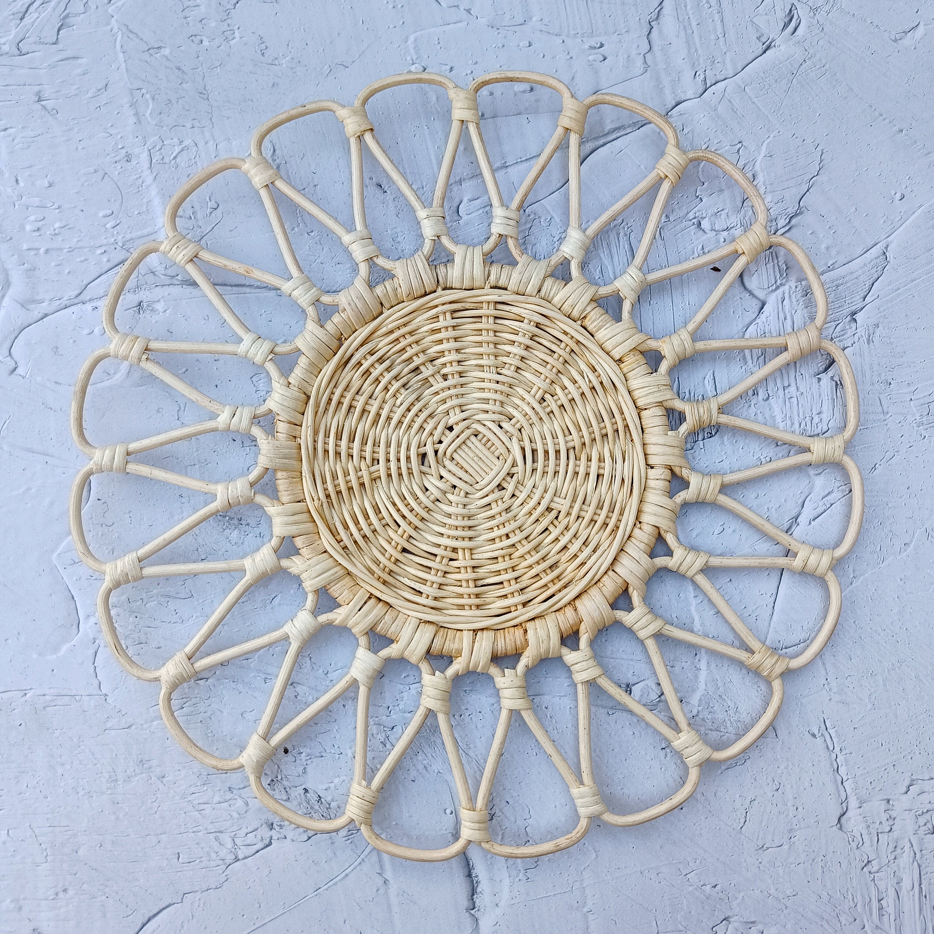 Flower-Shaped Rattan Placemat, Boho Hanging Wall Decoration, Rattan Petal Charger Plates