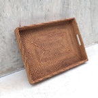 NAMA Brown Woven Rattan Tray With Insert Handle  - Wicker Serving Tray - Boho Tray For Coffee Table