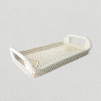 Rectangular Rattan White Tray - Wicker Serving Tray - Boho Tray For Coffee Table - Natural Home Decor