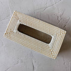 Handmade Rectangular White Rattan Tissue Box Cover, Natural Table Decor, Bathroom Decoration