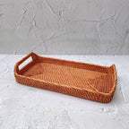 Vintage-Style Brown Rectangular Rattan Tray - Great for Perfumes, Serving, Bedroom, and Coffee Tables