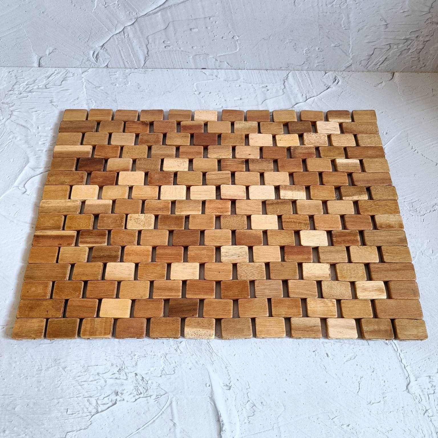 Vintage Wooden Placemat, Natural Foldable Teak Wood Rectangular Placemat, Wooden Table Runner