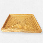 Handcrafted Rattan Square Tray | Straw Serving Tray | Bohemian Decorative Tray for Table Decor | Perfume Tray