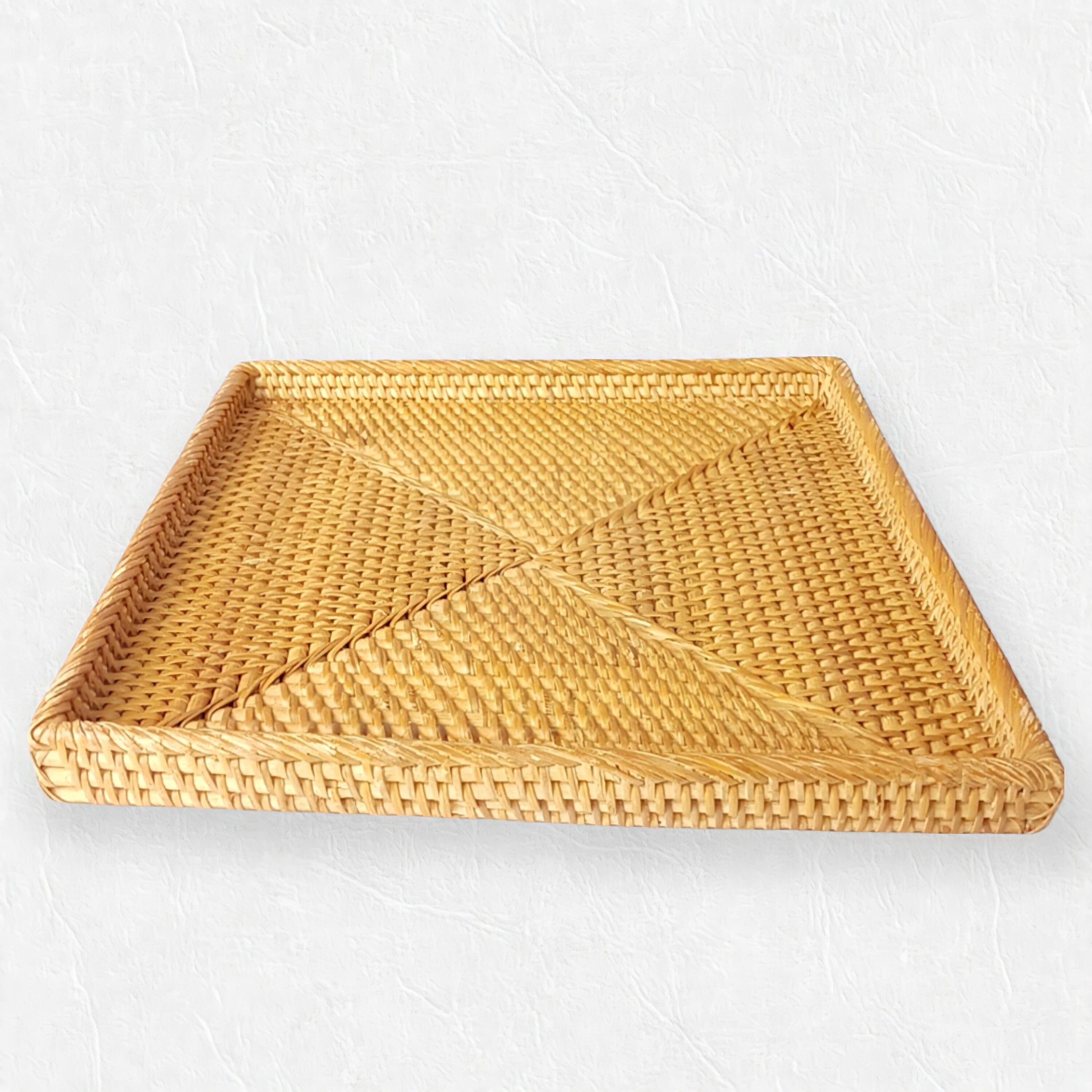 Handcrafted Rattan Square Tray | Straw Serving Tray | Bohemian Decorative Tray for Table Decor | Perfume Tray