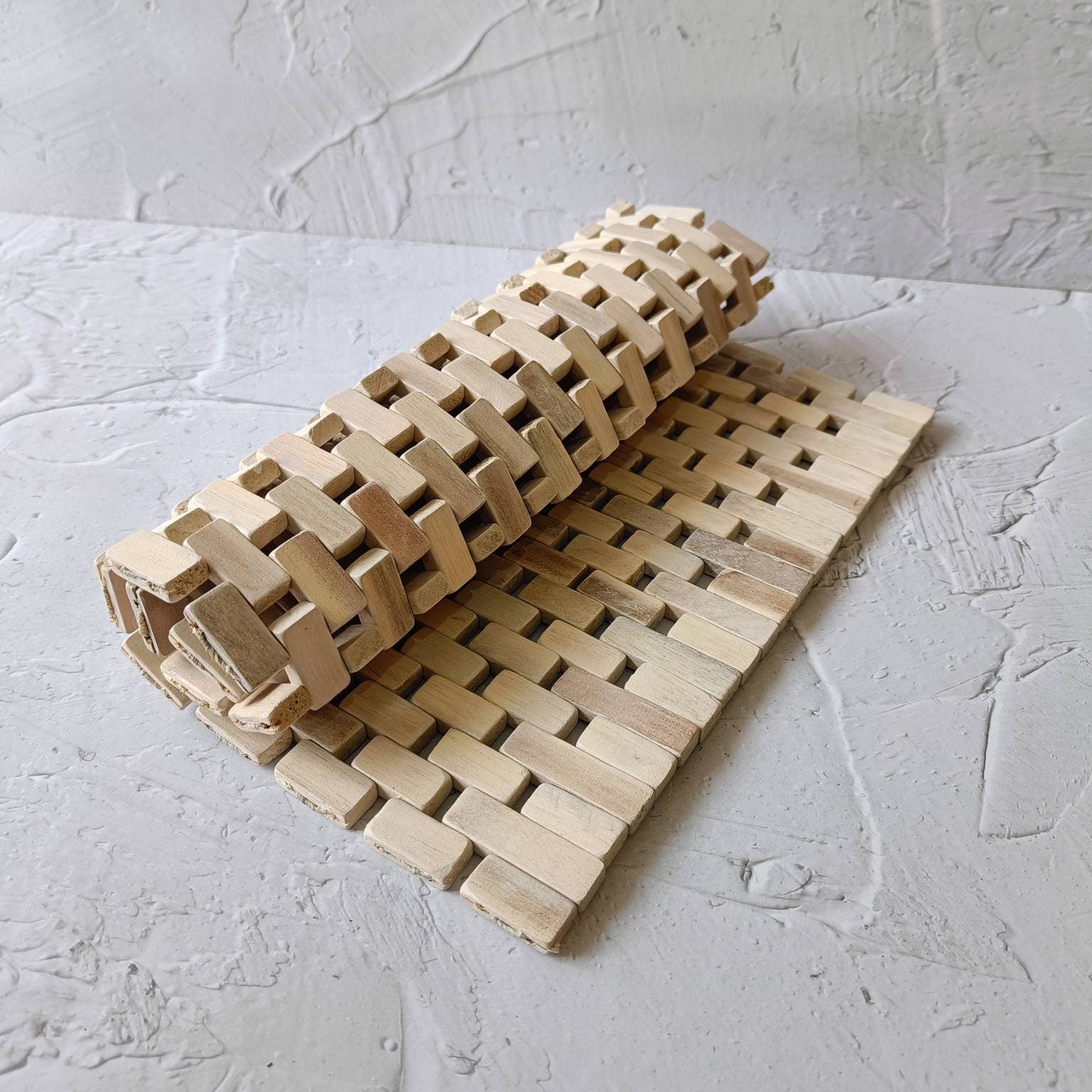 Foldable Wooden Rectangular Placemat, Kitchen Decor Wood, Decorative Mats