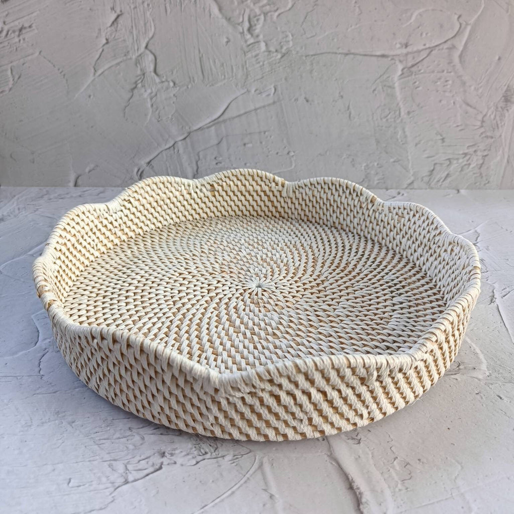 Wavy Decor Rattan Tray, Round Saucer Tray, Circular Tray, Perfume Tray, Bohemian Tray for Table Decor