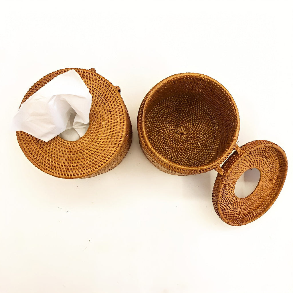 Vintage Wicker Rattan Round Tissue Box Cover