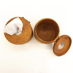 Vintage Wicker Rattan Round Tissue Box Cover