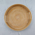 Handmade Natural Beige Rattan Tray with Insert Handles – Versatile Round Trays for Any Occasion – Available in 3 Sizes