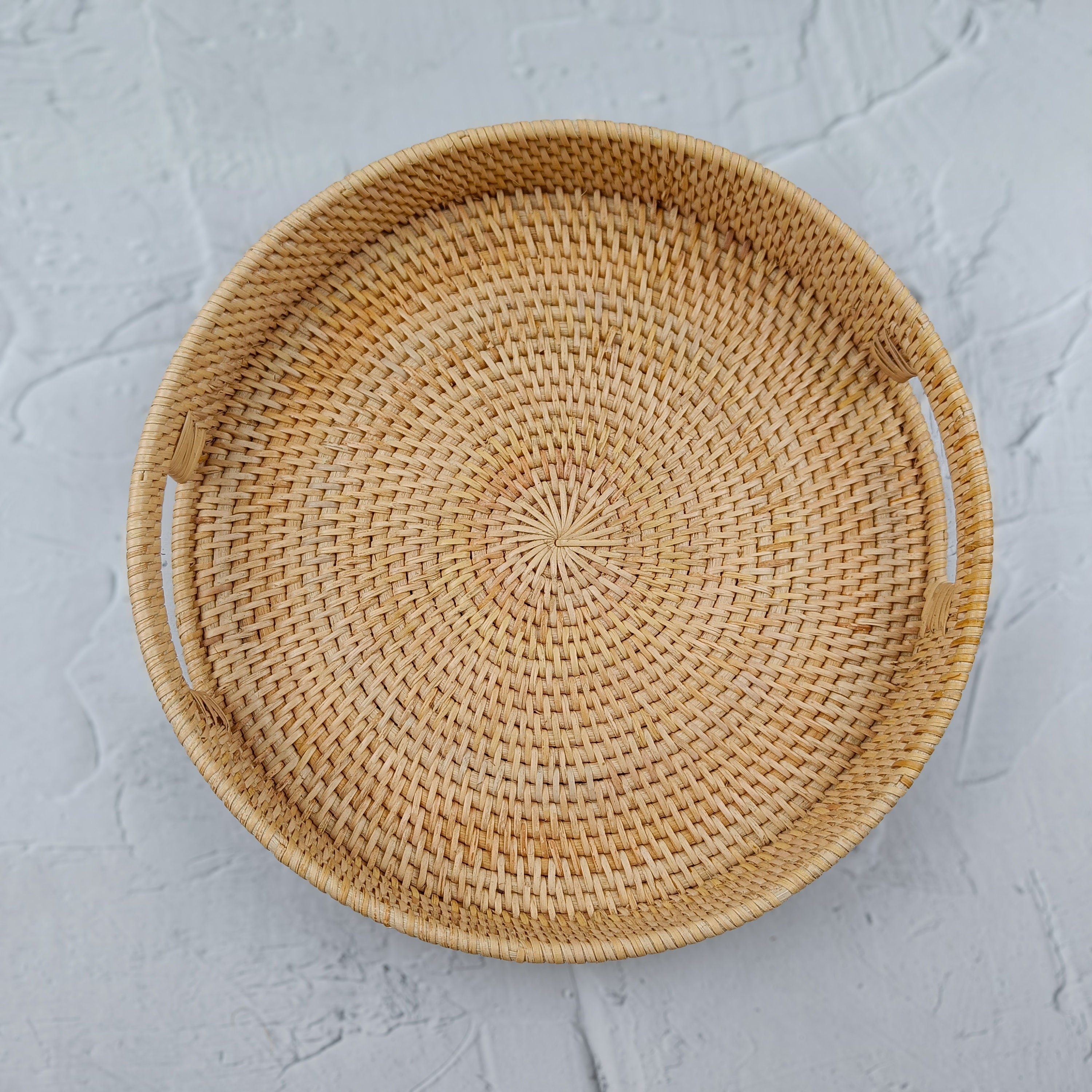 Handmade Natural Beige Rattan Tray with Insert Handles – Versatile Round Trays for Any Occasion – Available in 3 Sizes